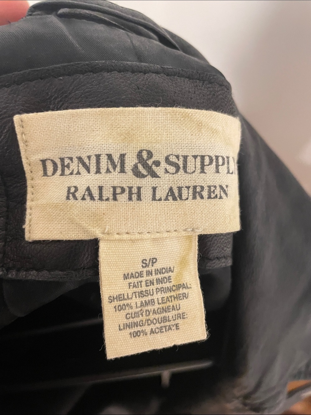 Ralph Lauren Black Leather Moto Jacket with Belted Hem - Picture 2 of 3